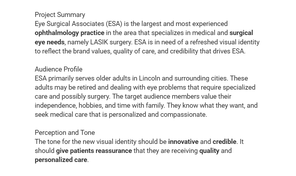 Design brief for Eye Surgical Associates